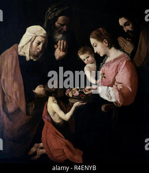 LA SAGRADA FAMILIA CON SANTA ANA SAN JOAQUIN Y EL Juan Bautista - siglo XVII - 136x128 - BARROCO ESPAÑOL. Autore: ZURBARAN, Francisco de. Posizione: Collezione privata. MADRID. Spagna. Foto Stock