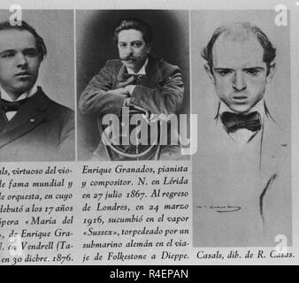 PAU CASALS (1876/1973) DIBUJADO POR Ramón Casas y Enrique Granados(1867/1916)-COMPOSITORES ESPAÑOLES. Posizione: Collezione privata. MADRID. Spagna. Foto Stock