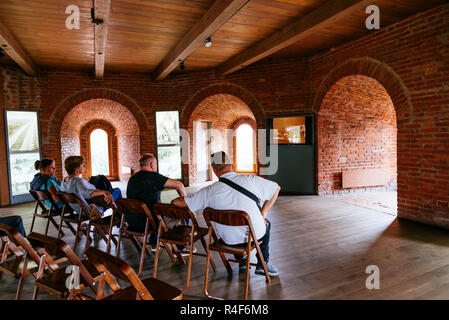 Mostra all interno di Gediminas' Tower è la restante parte del castello superiore a Vilnius, Contea di Vilnius, Lituania, paesi baltici, Europa. Foto Stock