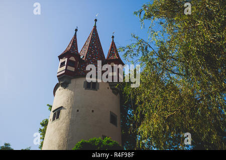Strade di Lindau, è una città e un'isola sulla costa orientale lato tedesco del Lago di Costanza, Bodensee, Baviera, Germania Foto Stock