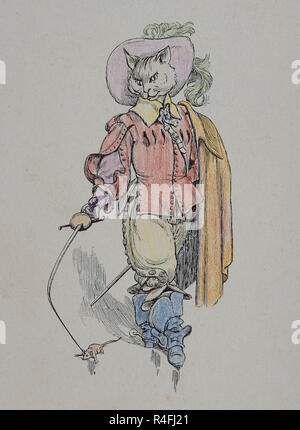 EL Gato con Botas - DIBUJO PARA EL CUENTO DE PERRAULT. Autore: COURBOIN, Eugenio. Posizione: Collezione privata. MADRID. Spagna. Foto Stock