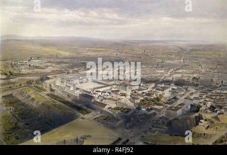 Vista generale di Madrid preso dal ponte di Segovia - 1854 - 186x119 cm - Litografia a colori. Autore: GUESDON, ALFRED. Posizione: Collezione privata. Spagna. Foto Stock