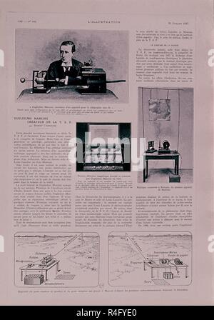 Guglielmo Marconi, primo marchese di Marconi (25 Aprile 1874 - 20 luglio 1937) era un inventore italiano e ingegnere elettrico noto per il suo lavoro pionieristico sulla lunga distanza di trasmissione radio e per il suo sviluppo del Marconi di diritto e di una radio del sistema del telegrafo. Posizione: Collezione privata. La Francia. Foto Stock