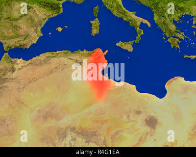 Tunisia dallo spazio in rosso Foto Stock