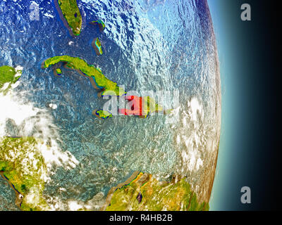 Haiti in rosso dallo spazio Foto Stock