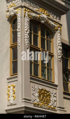 A Dresda, finestra di baia nella ricostruita casa Boseschen, Erker am rekonstruierten Boseschen Haus Foto Stock