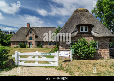 Nordfriesland, Captain's House e museo di Öömran Hüs nella nebbia su Amrum, Kapitänshaus und Museum Öömran Hüs in Nebel auf Amrum Foto Stock