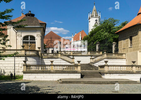 Kurort Teplice, Health resort posto con il barocco è salita al castello, Kurplatz mit Barockaufgang Zum Schloss Foto Stock
