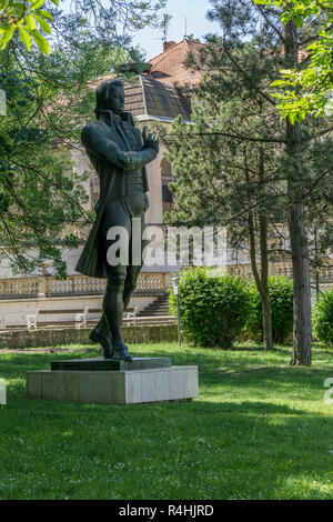 Kurort Teplice, Mozart del monumento su il resort per la salute di luogo, Lázenské námesti, Mozartdenkmal am Kurplatz Foto Stock