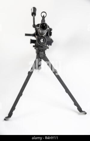 Il M249 Light machine gun, precedentemente indicato la M249 Squad Arma automatica (SAW) e formalmente scritta come macchina leggera pistola, 5,56 mm, M249, è l'adattamento americano del belga FN minimi, una luce mitragliatrice fabbricati dalla società belga FN Herstal (FN). L'arma è stata introdotta nel 1984 dopo essere stato giudicato il più efficace di un certo numero di candidati armi per affrontare il problema della mancanza di potenza di fuoco automatico in piccole unità. Il M249 fornisce squadre di fanteria con un alto tasso di fuoco di una mitragliatrice combinato con la precisione e la portabilità che si avvicina a quella di un fucile. Il M249 è un gas o Foto Stock