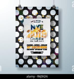 Illustrazione del modello del poster di festa di Capodanno 2018 con numero di oro lucido su sfondo bianco e nero astratto. Vector Holiday Premium Illustrazione Vettoriale