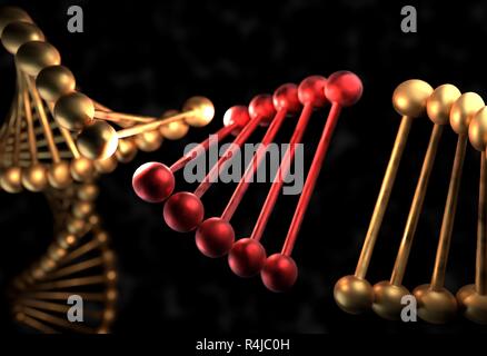 La molecola di DNA con gene difettoso 3D illustrazione Foto Stock