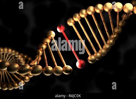 La molecola di DNA con gene difettoso 3D illustrazione Foto Stock