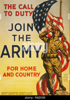 Unire l'esercito la chiamata al dovere per la casa e il paese americano la Prima Guerra Mondiale la propaganda poster Foto Stock