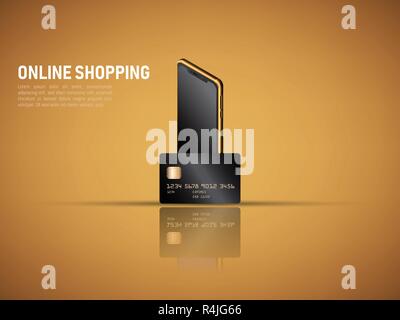 Vettore di pagamento mobile da smartphone e carta di credito ,Secure shopping online concetto. Illustrazione Vettoriale