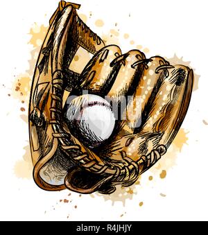 Guanto baseball con palla da una spruzzata di acquerelli Illustrazione Vettoriale