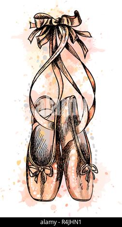 Scarpe da ballo, pointe scarpe da un tocco di acquerello Illustrazione Vettoriale