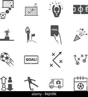 Il calcio e il calcio icone. Gioco di sport e la nozione di attività. Glifo e delinea le icone di corsa del tema. Illustrazione Vettoriale graphic design insieme di raccolta Illustrazione Vettoriale
