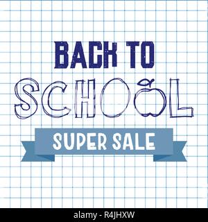Si torna a scuola super vendita sfondo. Pubblicità concetto di tag. Illustrazione Vettoriale