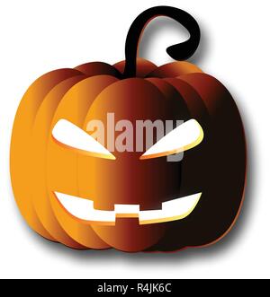 Zucca di Halloween paper art isolato su sfondo bianco. Arancione zucca lanterna con sfumatura ombra gradient mesh Illustrazione Vettoriale