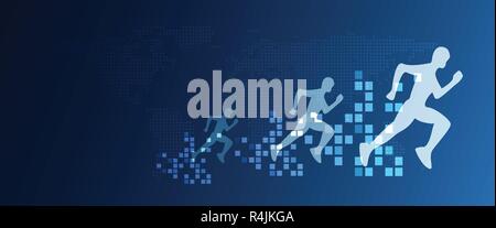 Trasformazione digitale in esecuzione astratti Persone con velocità crescente dal pixel. Business e Tecnologia concetto. Digital marketing creativo. Interrompere Illustrazione Vettoriale
