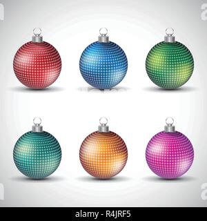 Illustrazione Vettoriale di colorata lucida Palle di Natale con piccoli punti isolati su sfondo bianco Illustrazione Vettoriale