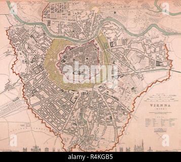 Mappa di Vienna 1844, Società per la diffusione del brevetto statunitense n. Foto Stock