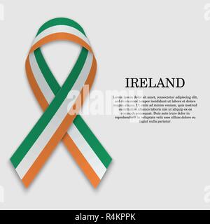 Bandiera dell'Irlanda sul nastro di stripe isolati su sfondo bianco. Modello per il giorno di indipendenza Illustrazione Vettoriale