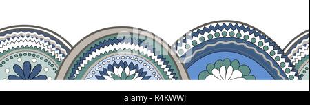 Doodle cerchio orizzontale texture seamless pattern sfondo. Illustrazione Vettoriale