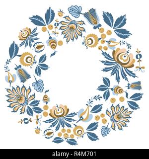 Scandinavo ghirlanda floreale cornice di sfondo con fiori e foglie di biglietti di auguri, poster, striscioni e altri progetti Illustrazione Vettoriale