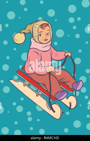 Slittino per bambini. Cartoon illustrazione del trasporto d'inverno. Slitte  per la neve Immagine e Vettoriale - Alamy