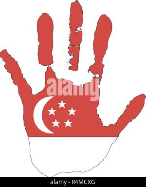 Rosso, colore bianco della bandiera. vettore handprint nella forma della bandiera di Singapore. Illustrazione Vettoriale