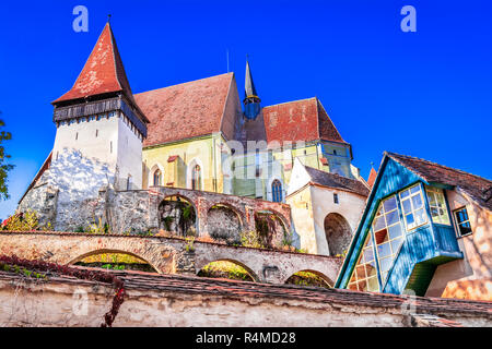 Biertan, Sibiu: chiesa fortificata della città, Transilvania, Romania Foto Stock