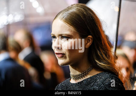 Londra, Regno Unito. 27 Novembre, 2018. Hera Hilmar presso la Premiere mondiale di motori mortale martedì 27 novembre 2018 tenutasi a Cineworld Leicester Square, Londra. Nella foto: Hera Hilmar. Credito: Julie Edwards/Alamy Live News Foto Stock