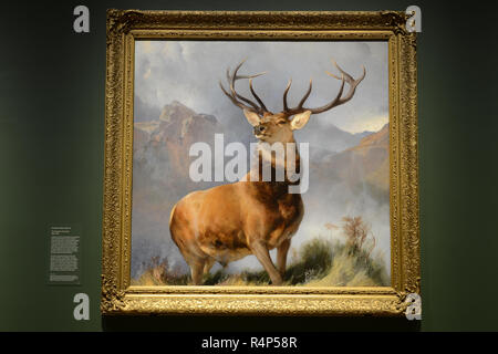 Londra, Regno Unito. 28 Novembre, 2018. Il monarca del Glen va in mostra presso la Galleria Nazionale. Dipinto intorno al 1851 da artista inglese Sir Edwin Landseer, che raffigura un royal stag ed è probabilmente il migliore del mondo animale noto dipinto. Credito: Howard Jones/Alamy Live News Foto Stock