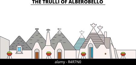 I Trulli di Alberobello la corsa in linea landmark, skyline, vettore design. I Trulli di Alberobello illustrazione lineare. Illustrazione Vettoriale