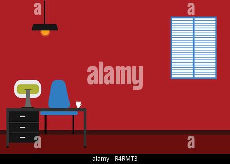 Azienda di Design modello vuoto isolato grafica minimalista modello di impaginazione per la pubblicità . Spazio di lavoro interni minimalisti Computer e zona studio In Illustrazione Vettoriale