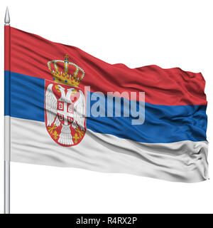 La Serbia bandiera sul pennone Foto Stock