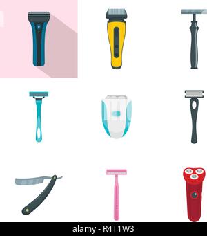 Lama di rasoio rasoio icone personali set. Figura piana di 9 lama di rasoio razor personali icone vettoriali isolato su bianco Illustrazione Vettoriale