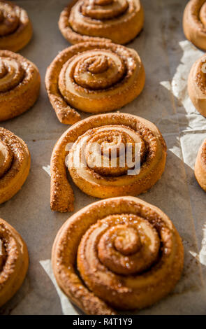 Appena sfornato rotoli alla cannella Foto Stock