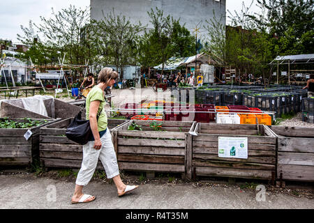 Il giardinaggio verticale 'Prinzessinnengarten" di Berlino Kreuzberg, Germania Foto Stock