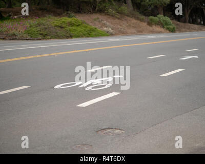 Bike lane simbolo in strada con logo con assenza di traffico Foto Stock