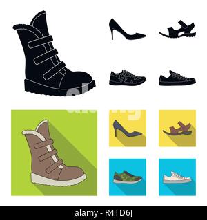 Un set di icone su una vasta gamma di scarpe.scarpe diverse unica icona in nero, piatto stile simbolo vettore illustrazione stock. Illustrazione Vettoriale