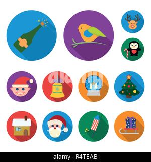 Gli attributi di natale e accessori icone piatta in set di raccolta per il design. Buon Natale simbolo vettore illustrazione stock. Illustrazione Vettoriale