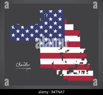 Chandler Arizona mappa della città con American bandiera nazionale illustrazione Illustrazione Vettoriale