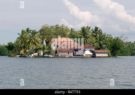 Tempio Kothduwa o Koth Duwa Raja Maha Viharaya, Kothduwa isola sul fiume Maduganga, Galle distretto del Sud Foto Stock