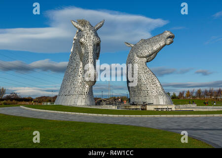 Il Kelpies testa di cavallo sculture, Helix, Falkirk, Scozia Foto Stock