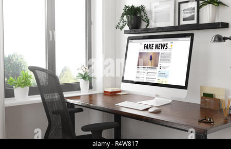 Sul computer desktop in bianco e nero fake news3d rendering Foto Stock