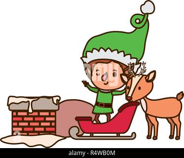 Elf con sleigh avatar chatacter Illustrazione Vettoriale