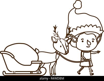 Elf con sleigh avatar chatacter Illustrazione Vettoriale